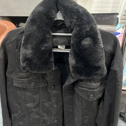 Mens Deep Black Denim Jacket - pre-owned