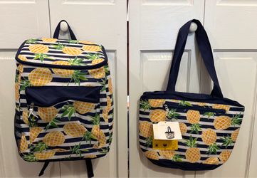 Set Of 2 Matching Coolers-Full Size Insulated BACKPACK & Shoulder Bag  PINEAPPLE