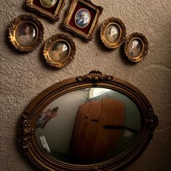 Victorian Frame With Convex Mirror And Two Sets Of Pictures 