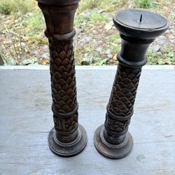 Hand Carved Wood Candle Sticks