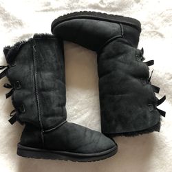 Ugg Black Tall Bow Boots Sz 7