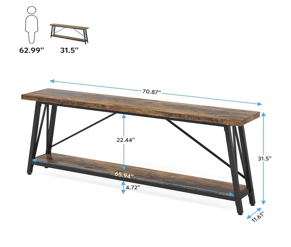 LITTLE TREE 70.9 Inch Long Entryway Console Table, Industrial Behind Sofa Couch Table for Living Room