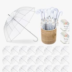 24 Pcs Clear Bubble Umbrellas Bulk 52 Inch Large Windproof Transparent Wedding Umbrellas with j Hook Handle for Wedding Bridal Parties Graduation Outd