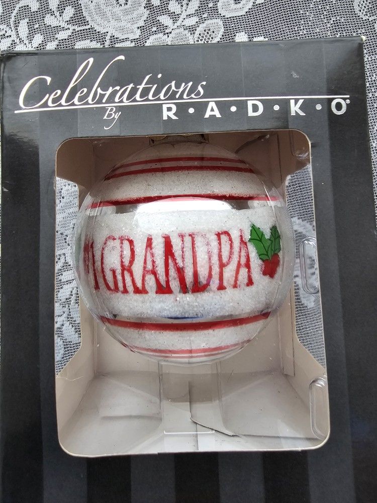 $15.00 - 2008 Christmas Celebrations Collection Glass Ornament By "RADKO", LIKE NEW! "#1 GRANDPA", In Box!
