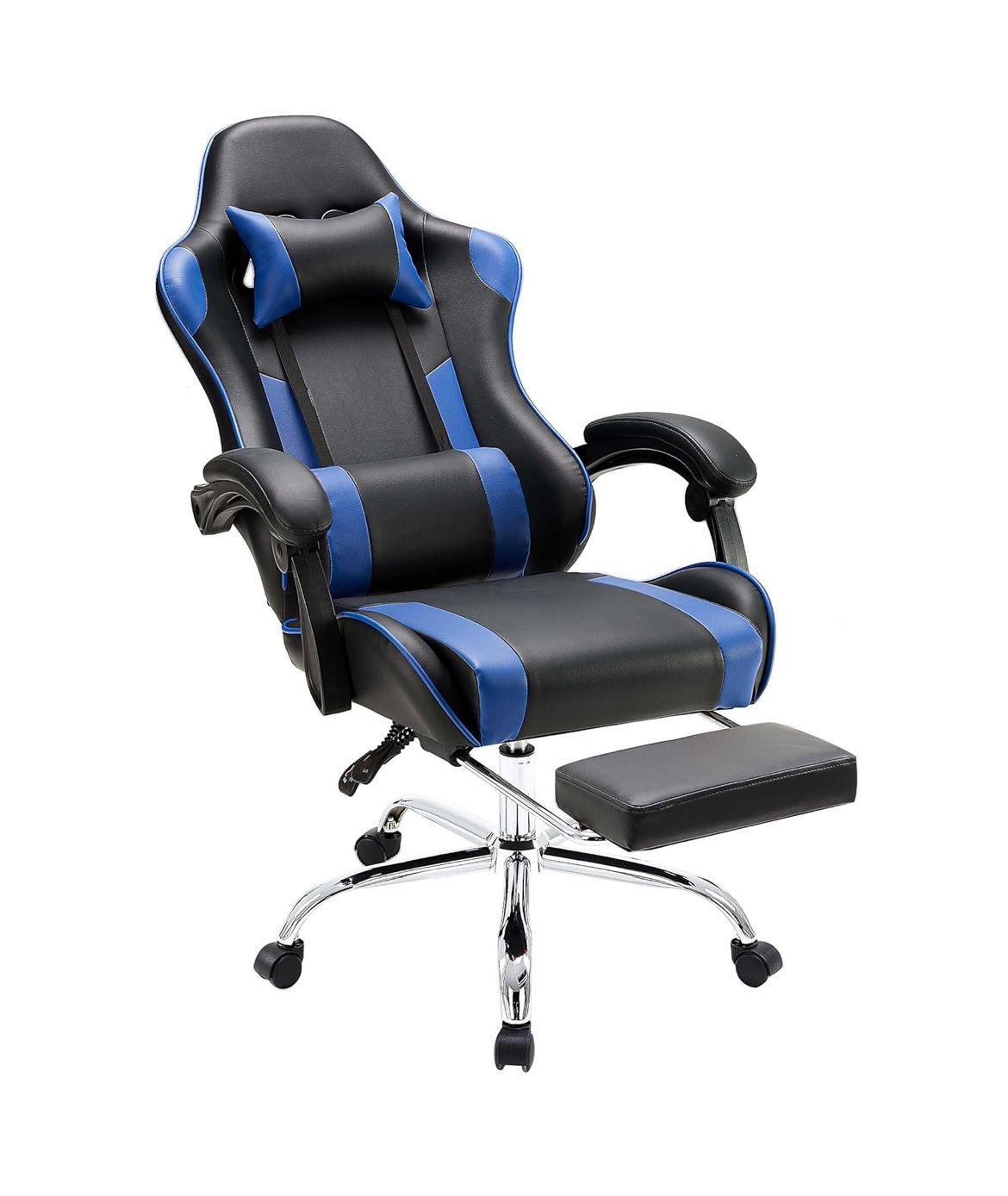 Gaming Chair with Wheels Video Game Chairs Ergonomic Computer Seat with Footrest Lumbar Support Comfy PU Leather with Headrest Fixed Armrest Height Ad