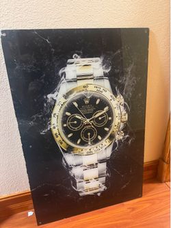 Luxury Rolex Daytona Wall Art Canvas – Black & Gold Smoke Design