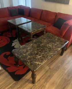 3-Piece Marble Top End Tables Coffee Table