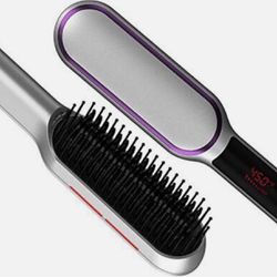 Ionic Hair Straightener Brush - 13 Temp Settings, Max 450F, Anti-Scald Digital Hair Straightening Comb-Gray