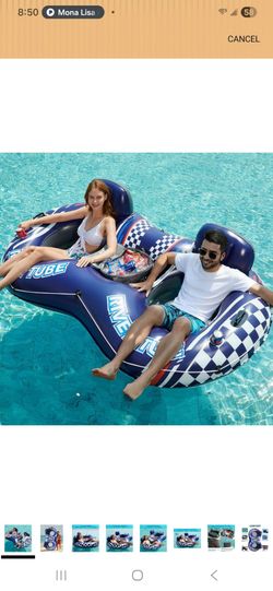 2 Person River Tube Float Heavy Duty Inflatable Lounger with Cooler
