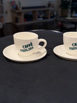 Caffè Paulina White Ceramic Espresso Cups & Saucers (Set of 2)