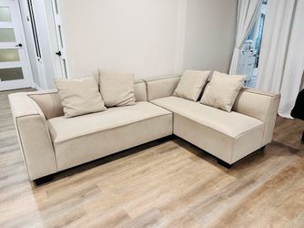 Beige Fabric L-Shaped Sectional Sofa