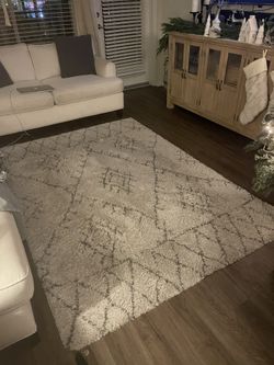 Area Rug, White and Gray, 5x7