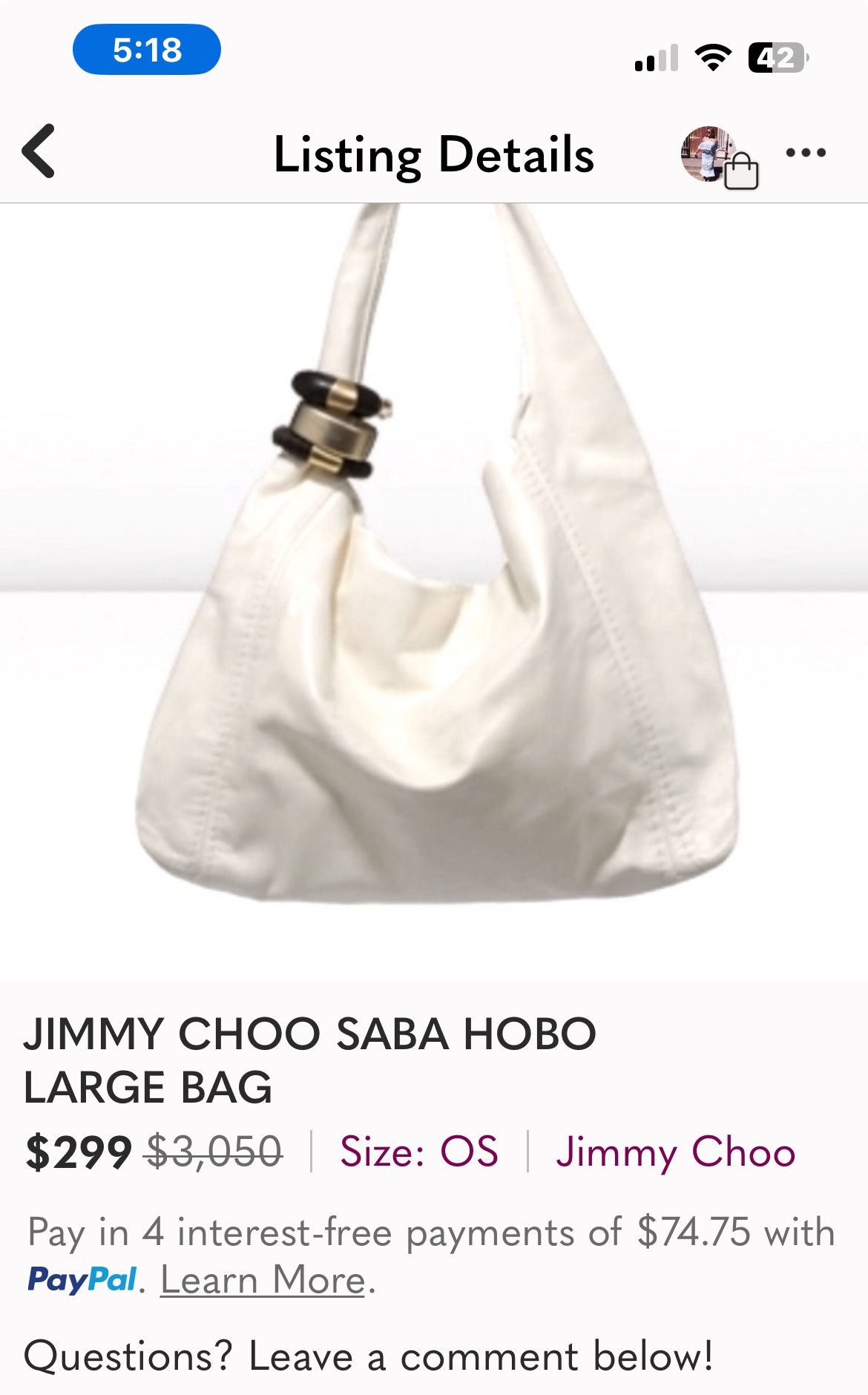 Authentic Jimmy Choo Hobo Bag