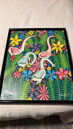COLLECTION: JEAN-CLAUDE PAUL (HAITIAN)  Haitian artist Jean-Claude Paul paints animals scenes in a primitive style. Vintage oil painting original by a