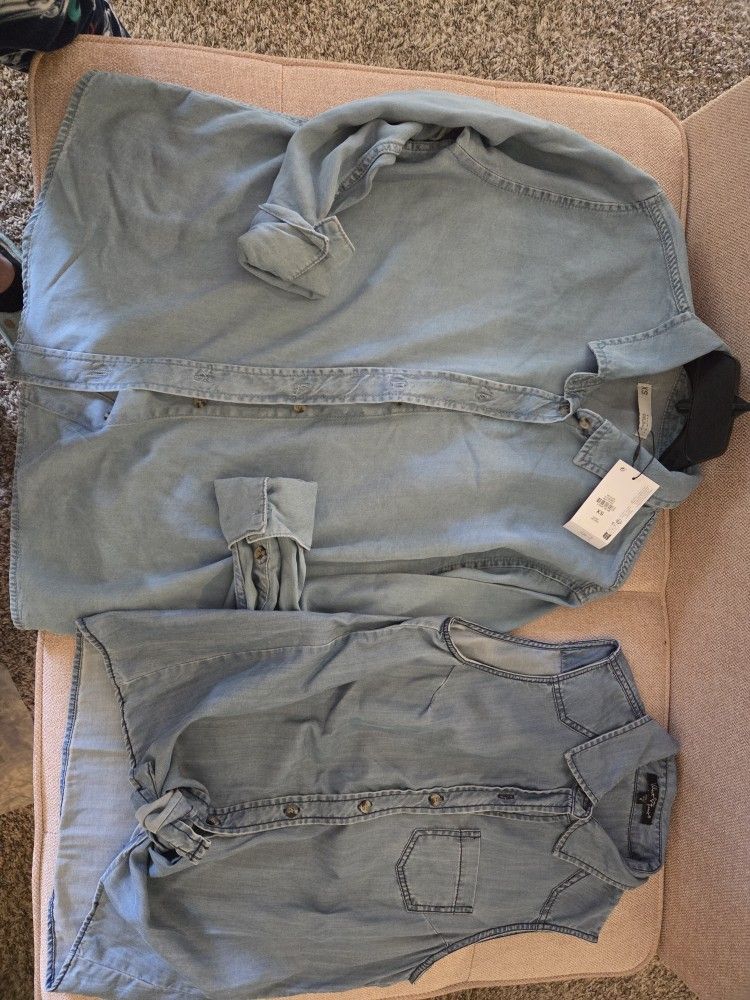 2 denim chambray shirts new