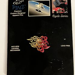 Gold & Red Flames HG PINZ Motorcycle Apparel Pin Cycle Series-Unused 