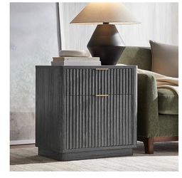 T4TREAM 23" Fluted Nightstand with Charging Station, Large 2 Drawer Side Table, Modern End Table with Storage, Mid Century Bedside Table for Bedroom, 