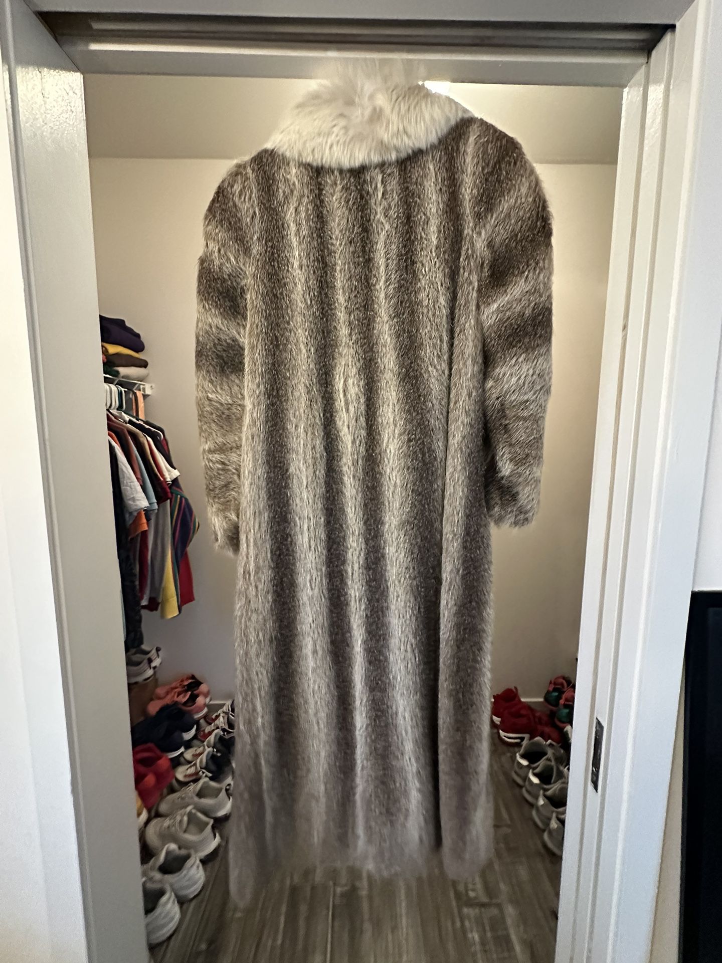 Full Length Nutria Fur Coat W/ Fox Fur Collar