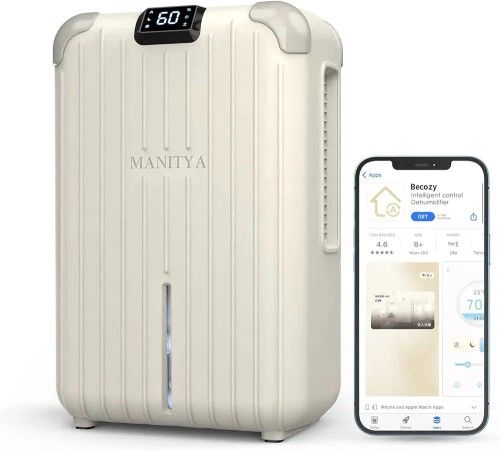 MANITYA Small Smart Dehumidifier for Bedroom 580 sq ft Portable Dehumidifiers for Home with APP (60oz Capacity)