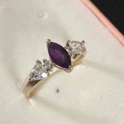 10kt Anillo De Oro Sólido Con Piedra Amatista Size 6.5