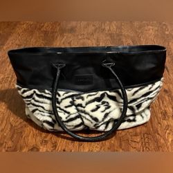 Locomote Plush Zebra & Black Leather ‘Made in Italy’ Tote Bag