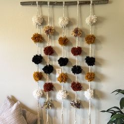 AUTUMN | Bohemian pom-pom macrame wall hanging