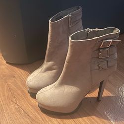 Forever 21 Taupe Suede-Look Ankle Booties with Triple Buckles