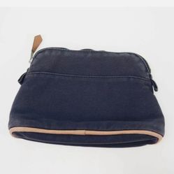 Hermes bolide canvas zip pouch pouchette bag blue silver mini purse travel
