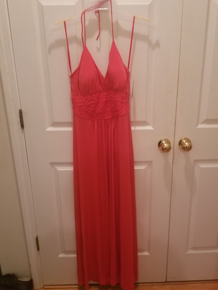I.N. Studio Coral Embroidered Waist Halter Top Maxi Dress - sz 14