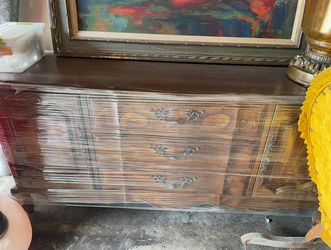 1970s Antique Provincial China Cabinet & Buffet- 2 Pieces