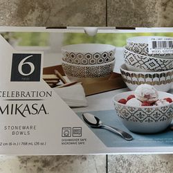 New Mikasa Celebration 6 Piece Stoneware Bowls
