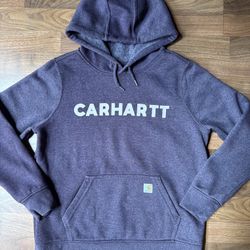 Carhartt Womens Relaxed Fit Midweight Logo Graphic Sweatshirt Hoodie Purple LRG 10-12 EUC