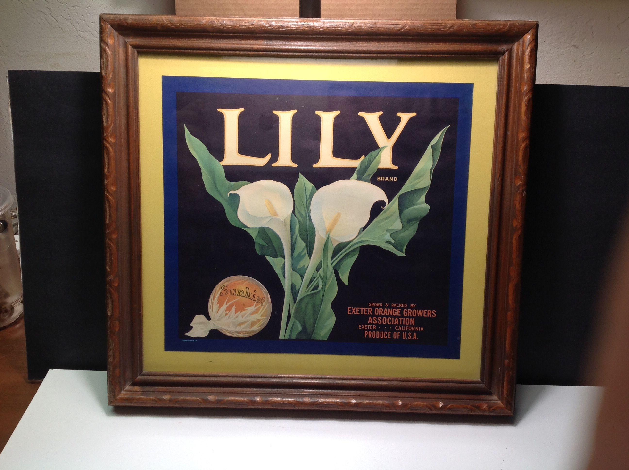 Vintage "Lily" Orange Crate Label In Old Ornate Frame