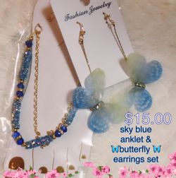 🦋 Butterfly Fashion 3pc Anklet Jewelry Set 