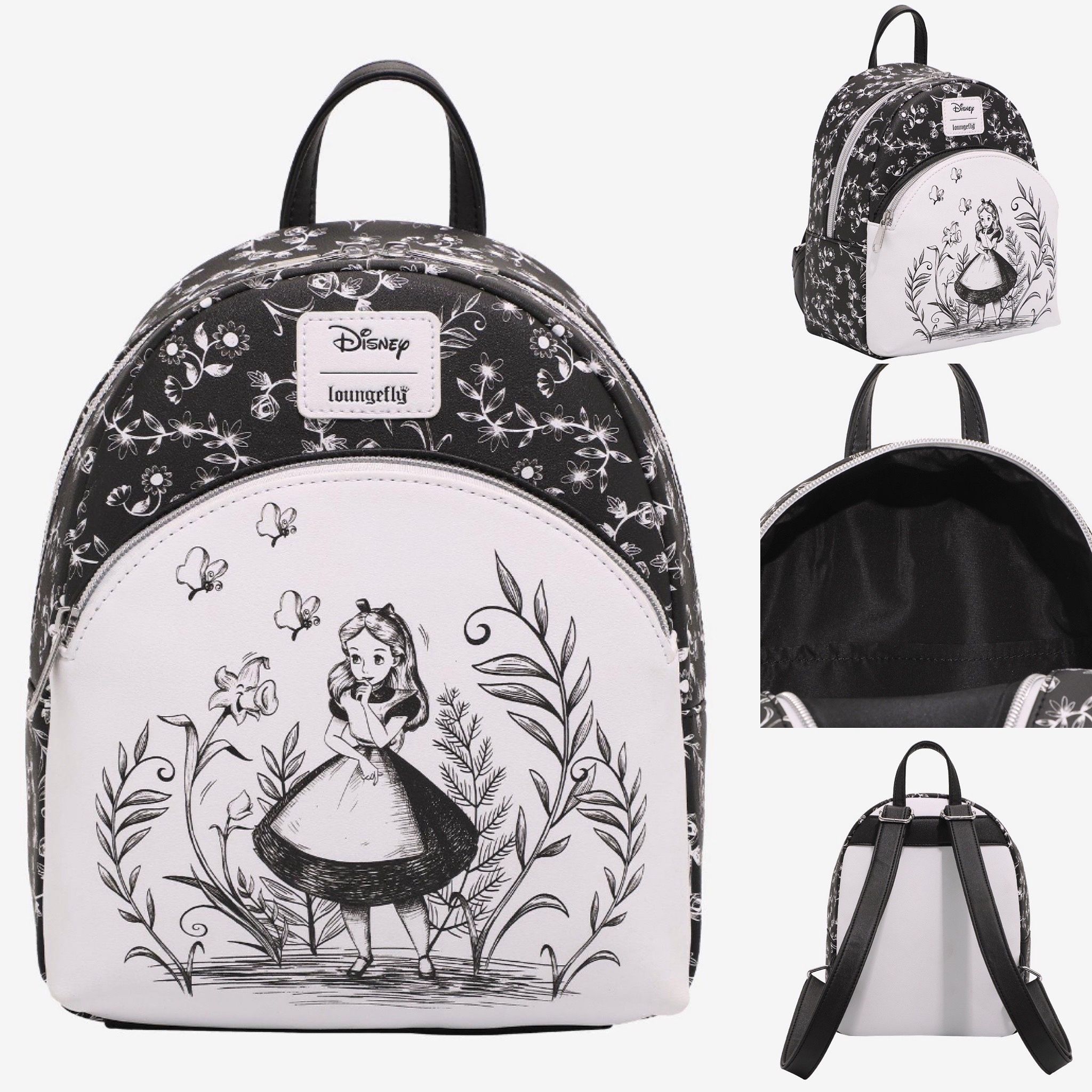 Loungefly Disney Alice In Wonderland Black & White Mini Backpack 