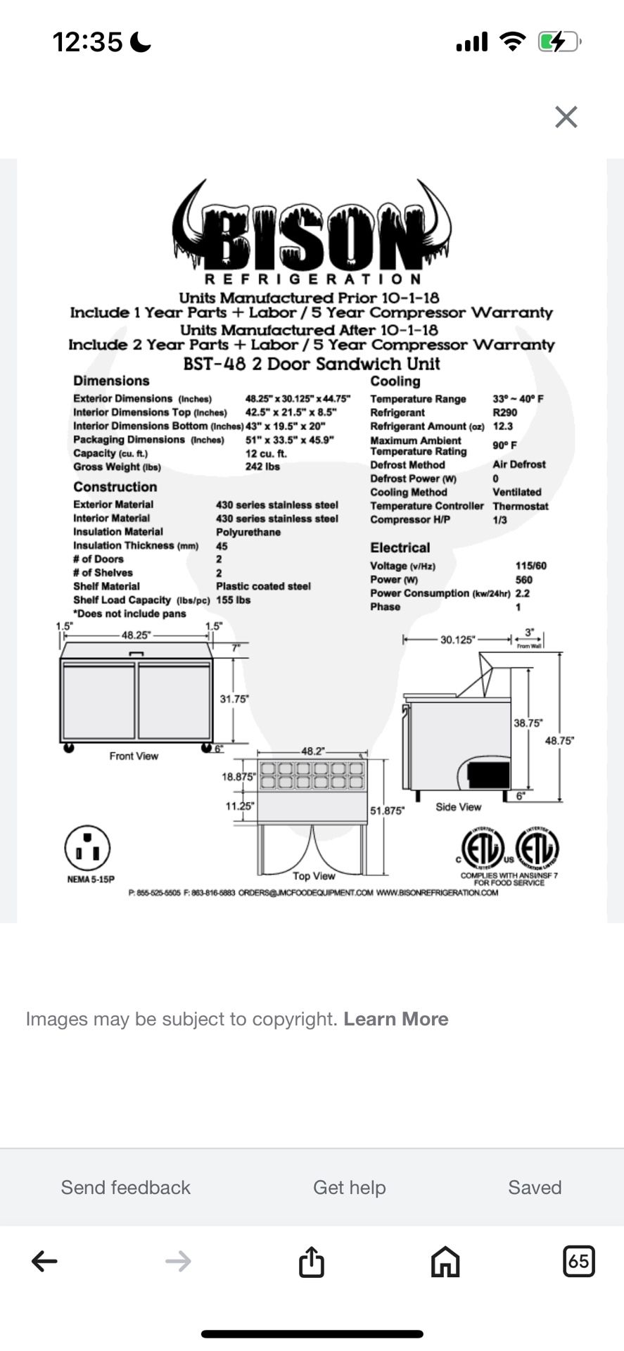 ❄️❄️Bison BST 48” Sandwich prep cooler Brand New! ❄️❄️ Commercial refrigeration equipment