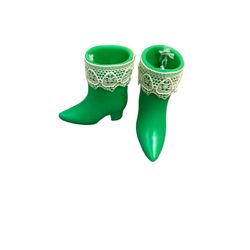 Vtg Mattel Barbie or Skipper Doll Size Boots - Green Lace Trim