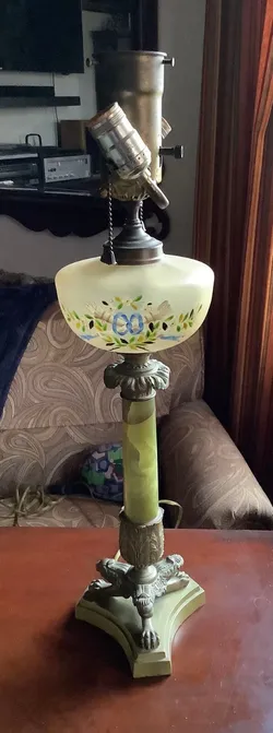 French Empire Onyx Marble Column Table Desk Lamp