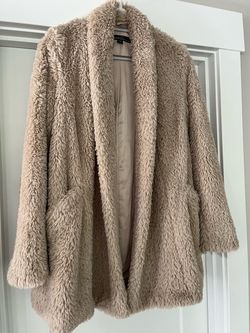 Beige Faux Fur Open Front Coat