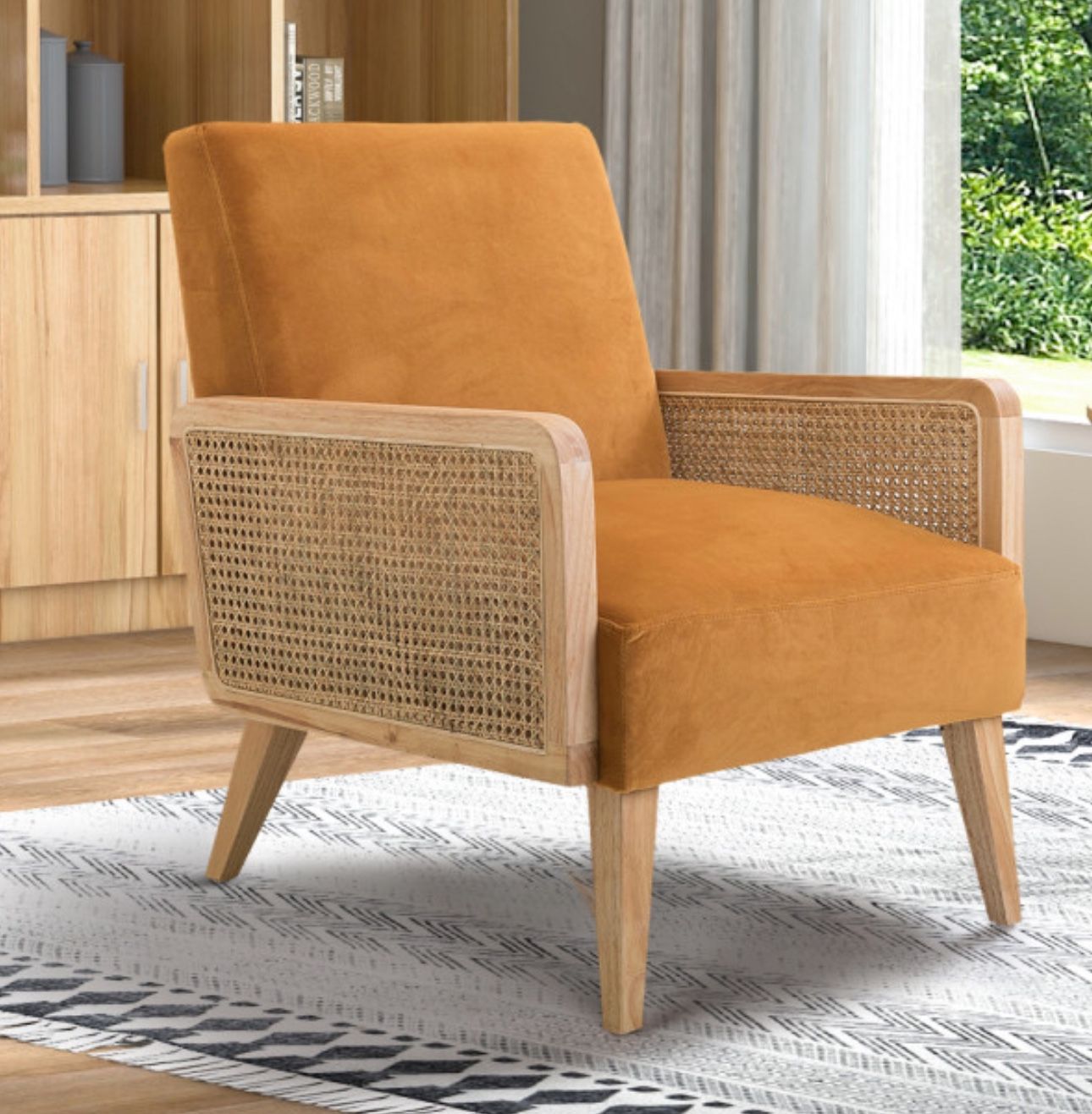 Delphine Cane Accent Chair Rattan Armchair Yellow 