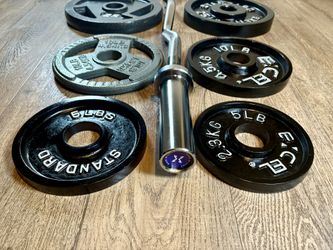 BRAND NEW Olympic Silver Curl Bar With Cooper Bearings & Weight Plates Pairs From 5s To 35s #  (Total: 170 lbs)