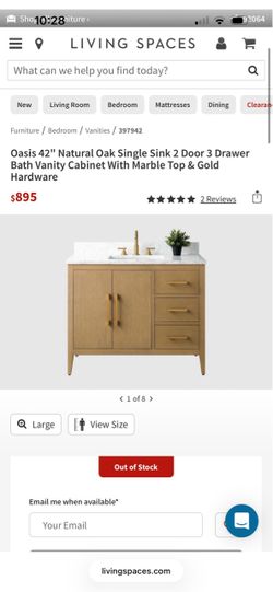 Brand new Oasis 42" Natural Oak Single Sink 2 Door 3 Drawer Bath Vanity Cabinet With Marble Top & Gold Hardware