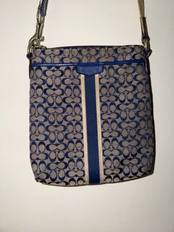 Coach Signature Stripe Crossbody Bag Blue Canvas Purse