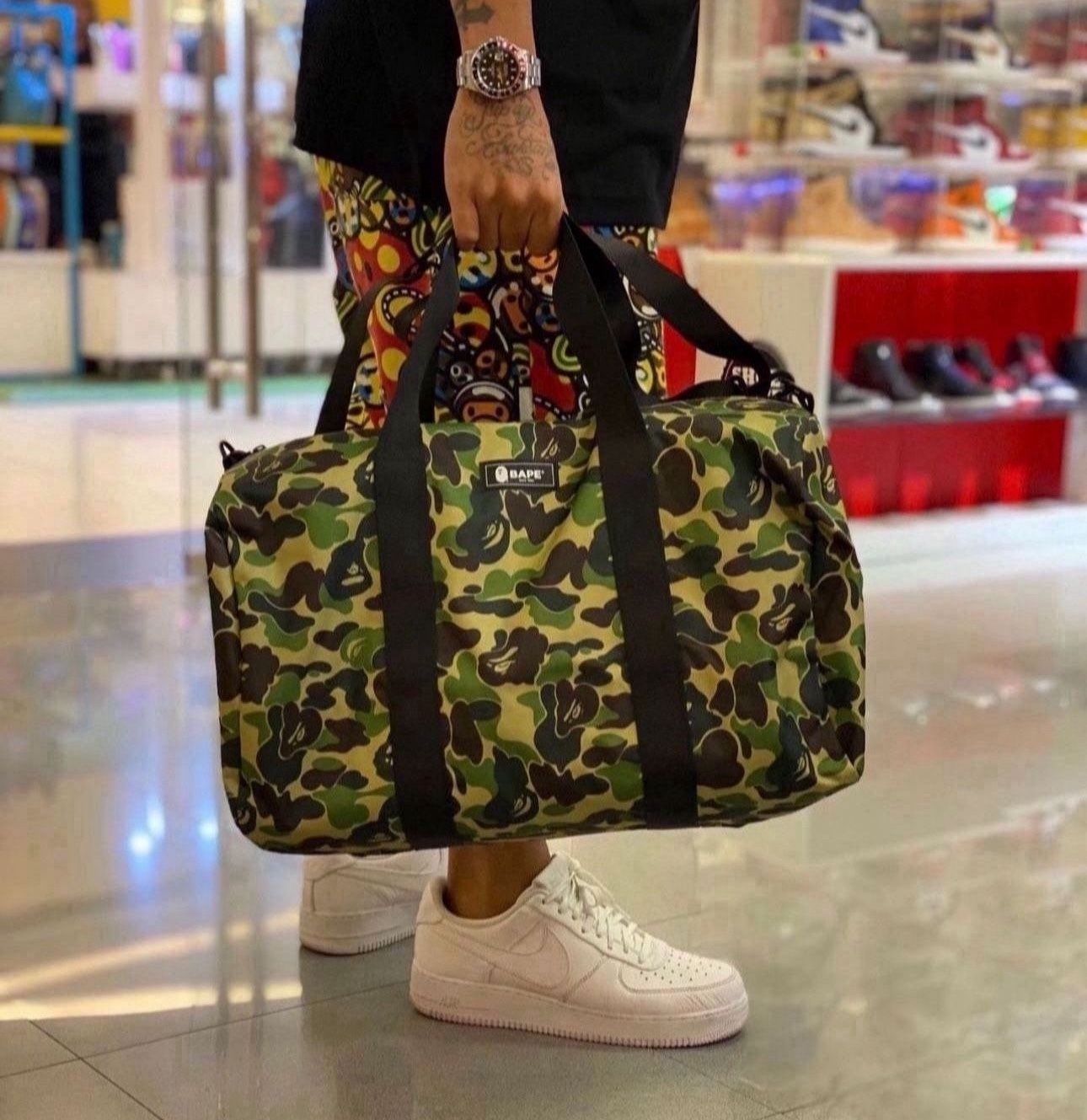 Bape Duffle Bag Green Camo Men And Women