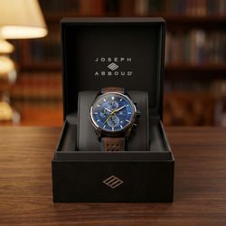 Joseph Abboud Chronograph Watch Blue Dial Brown Leather NIB