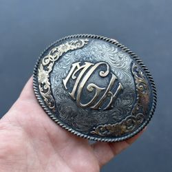 Imperial Silver Co M Belt Buckle 14kt Sterling Western 