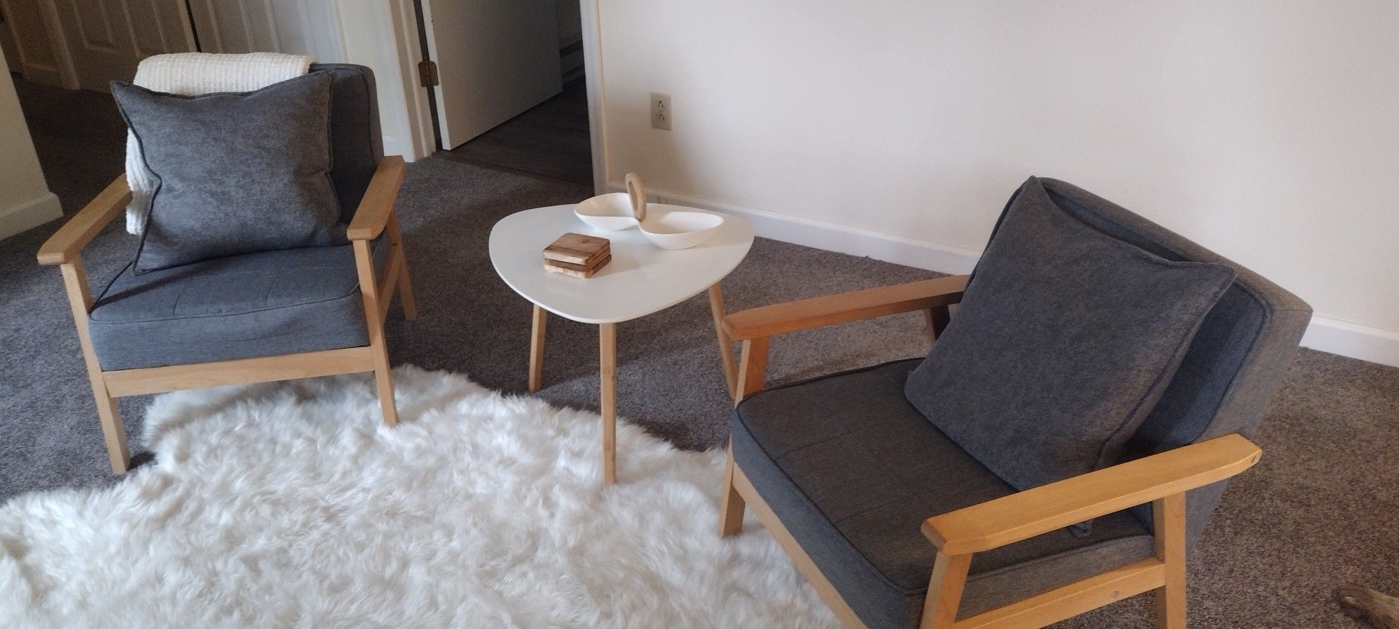 Set Of Two Retro Modern Casual Fabric Wood Chairs