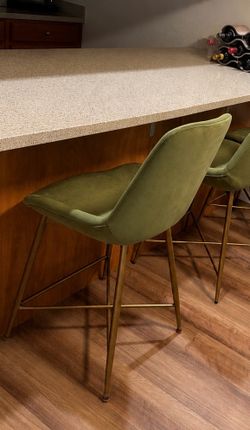 3 x Green Velvet Bar Stools with Gold Legs