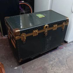 Vintage Large Steamer Trunk Metal Hardware 
