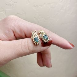 Emerald Diamond 14k Gold Earrings